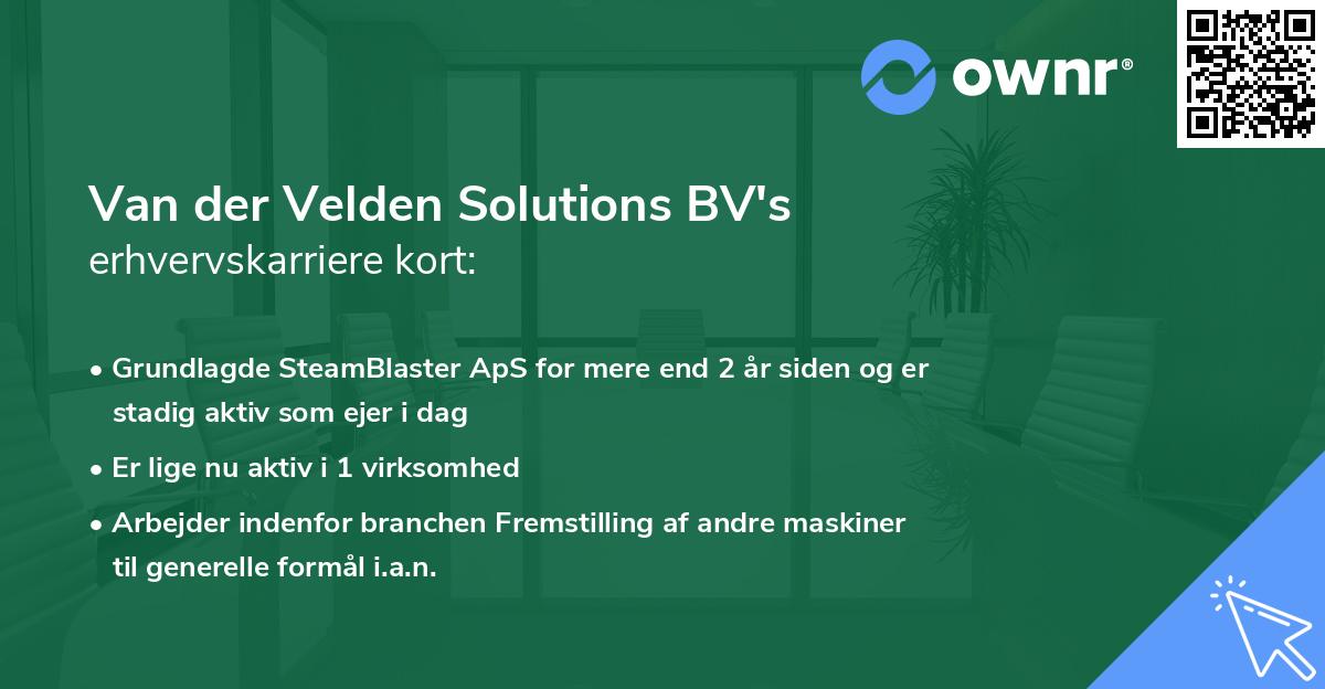 Van der Velden Solutions BV's erhvervskarriere kort