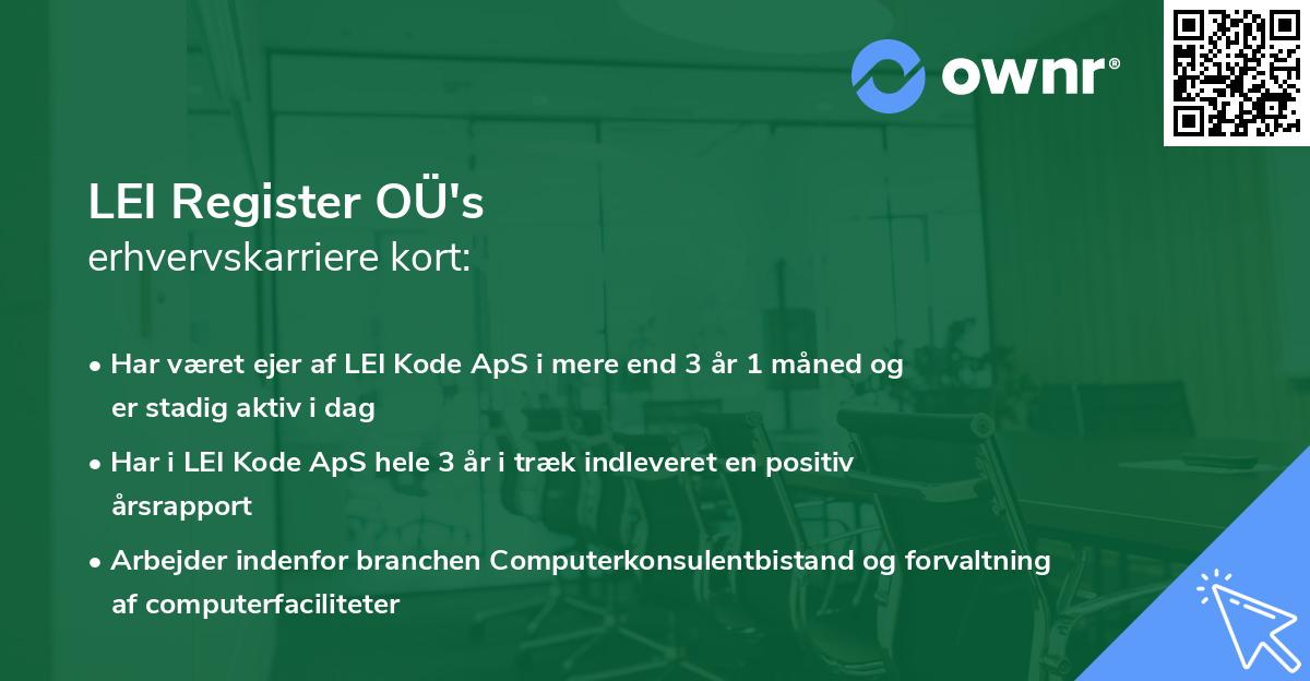 LEI Register OÜ's erhvervskarriere kort