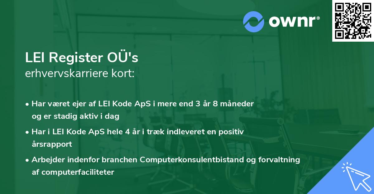 LEI Register OÜ's erhvervskarriere kort