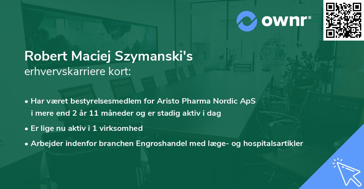 Robert Maciej Szymanski's erhvervskarriere kort