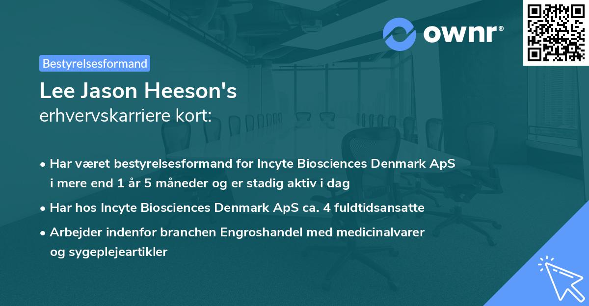 Lee Jason Heeson's erhvervskarriere kort