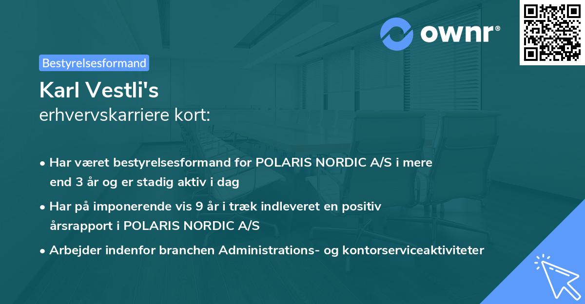 Karl Vestli's erhvervskarriere kort