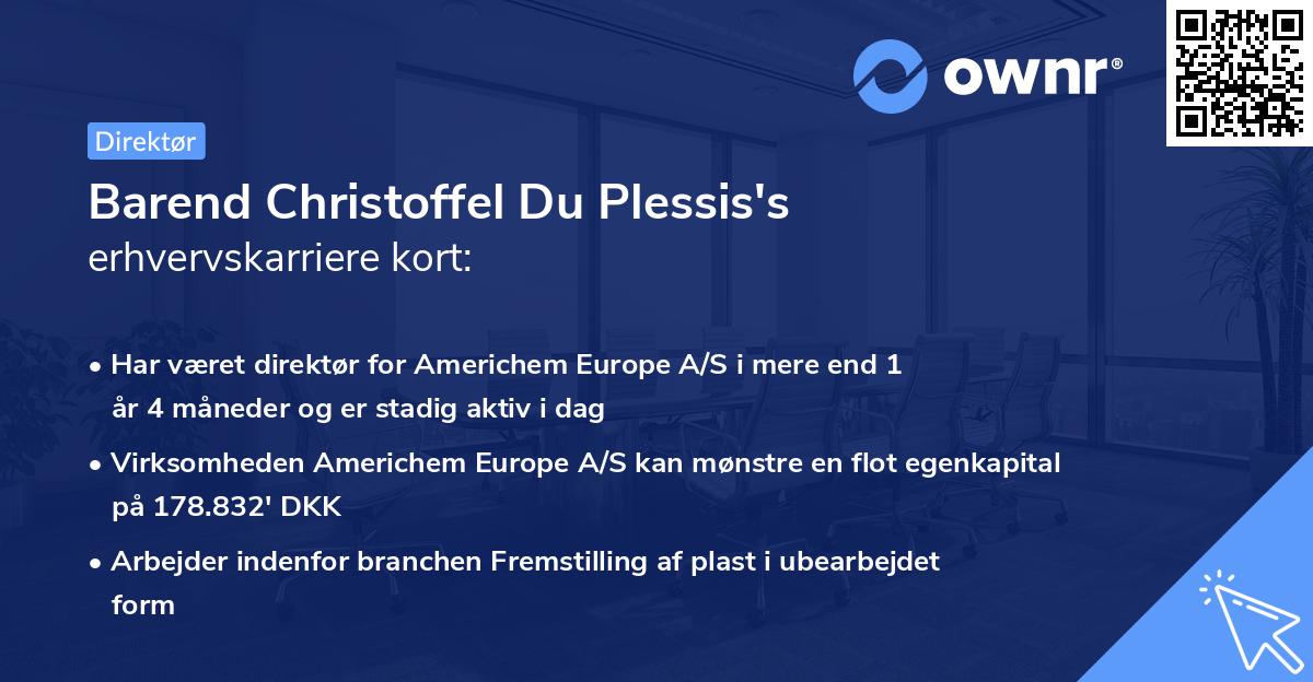 Barend Christoffel Du Plessis's erhvervskarriere kort