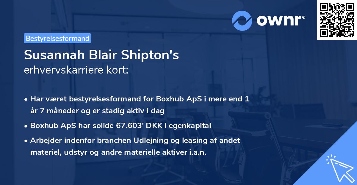 Susannah Blair Shipton's erhvervskarriere kort