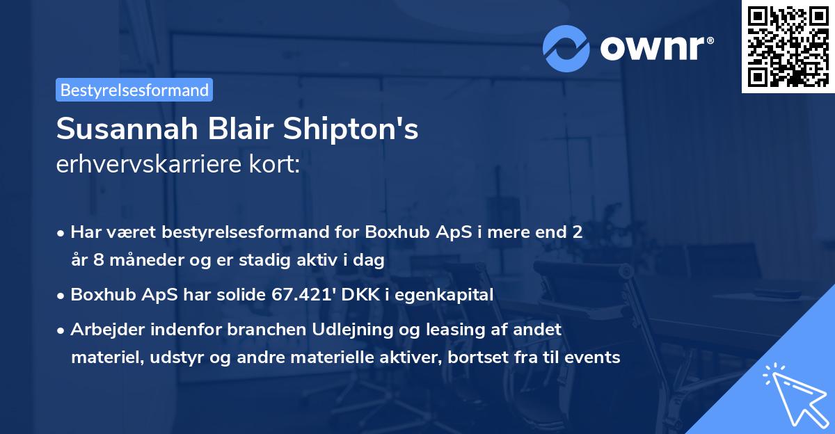Susannah Blair Shipton's erhvervskarriere kort