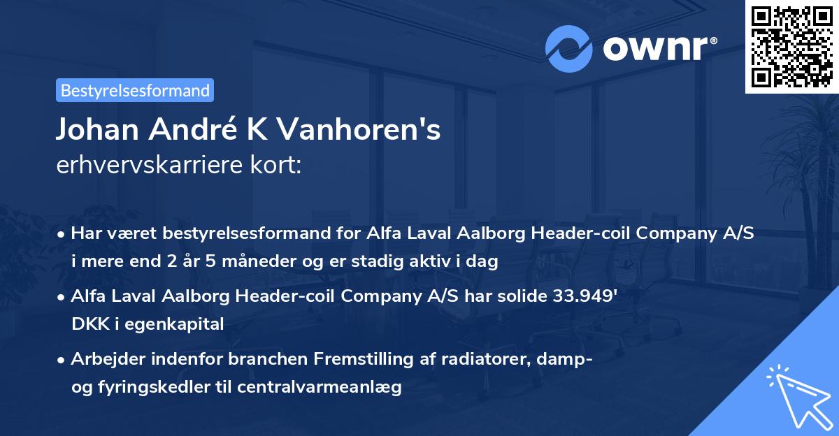 Johan André K Vanhoren's erhvervskarriere kort