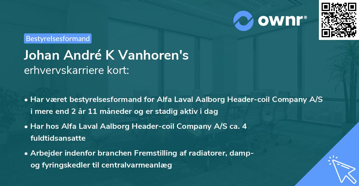 Johan André K Vanhoren's erhvervskarriere kort