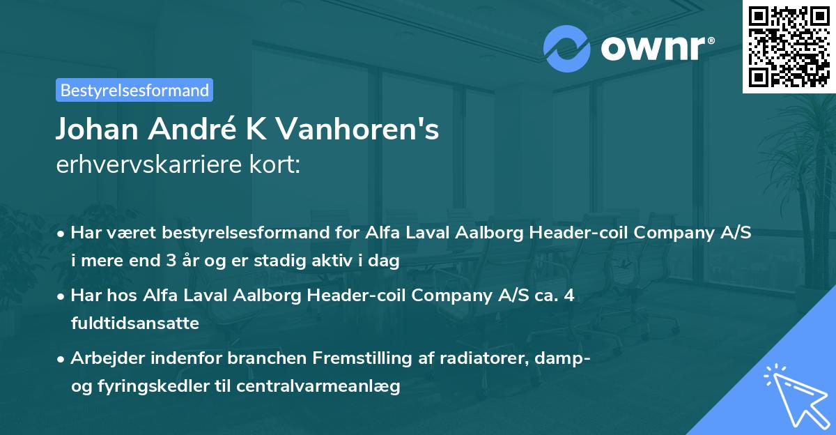 Johan André K Vanhoren's erhvervskarriere kort