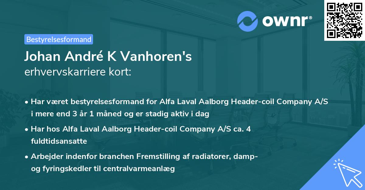 Johan André K Vanhoren's erhvervskarriere kort