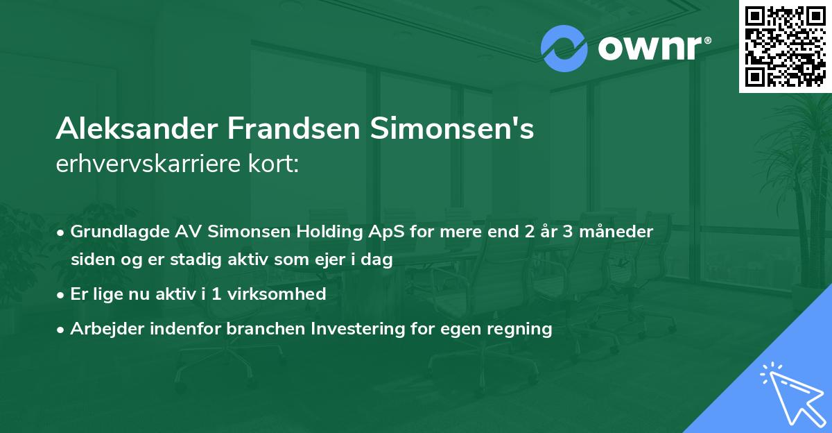 Aleksander Frandsen Simonsen's erhvervskarriere kort
