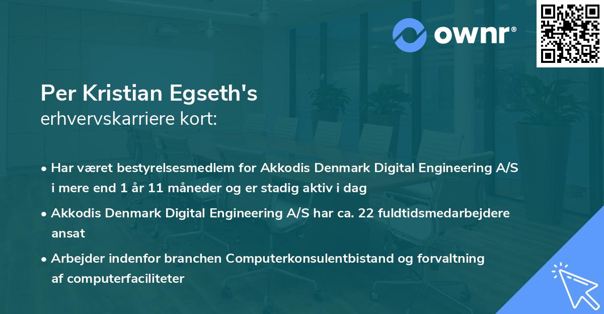 Per Kristian Egseth's erhvervskarriere kort