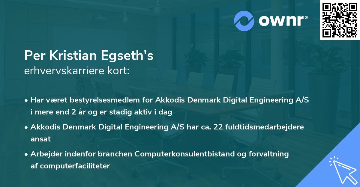 Per Kristian Egseth's erhvervskarriere kort