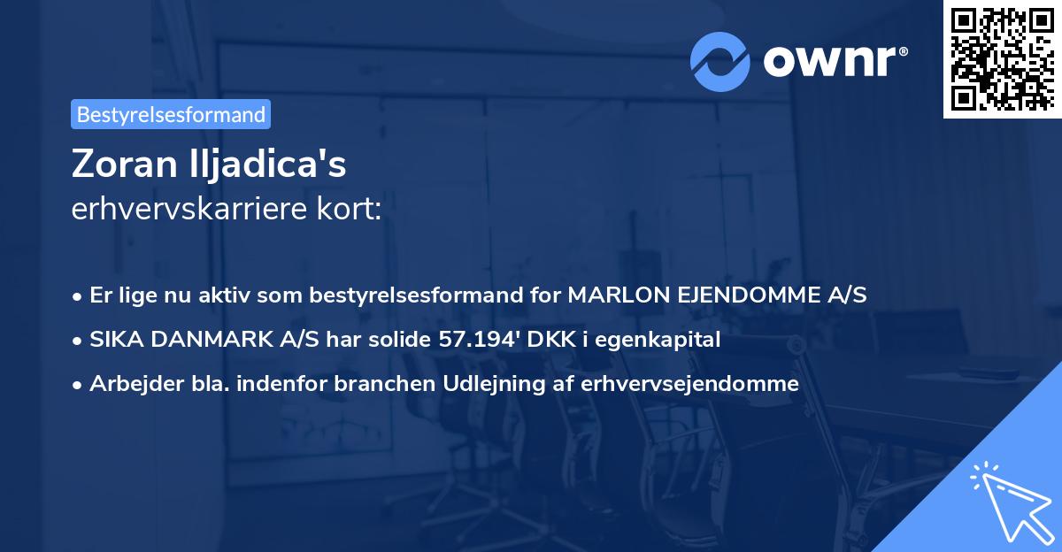 Zoran Iljadica's erhvervskarriere kort