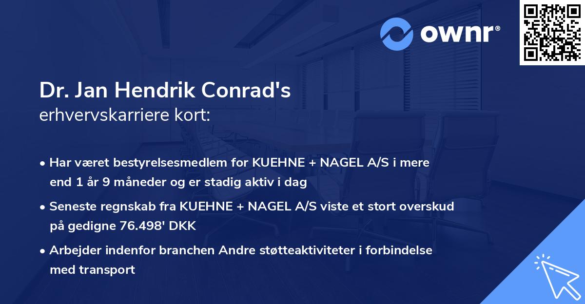 Dr. Jan Hendrik Conrad's erhvervskarriere kort