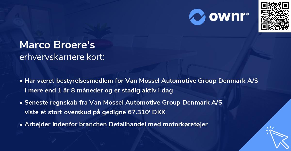 Marco Broere's erhvervskarriere kort