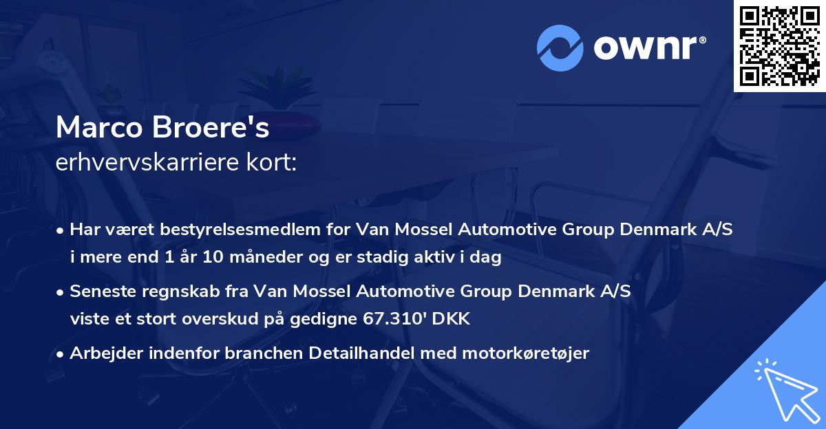 Marco Broere's erhvervskarriere kort