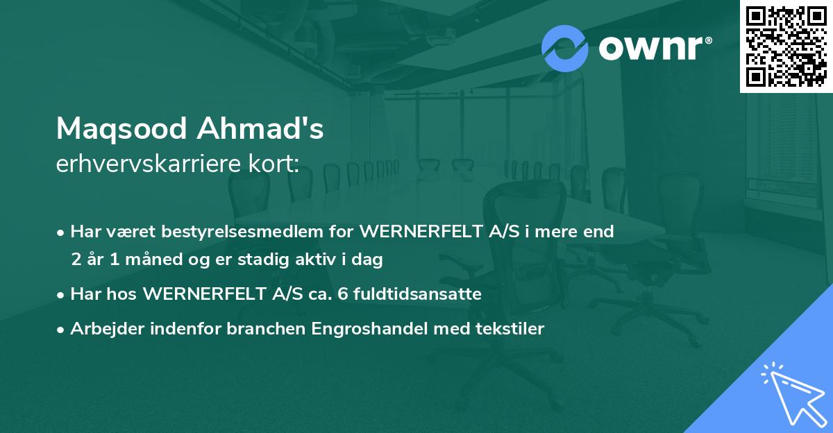 Maqsood Ahmad's erhvervskarriere kort