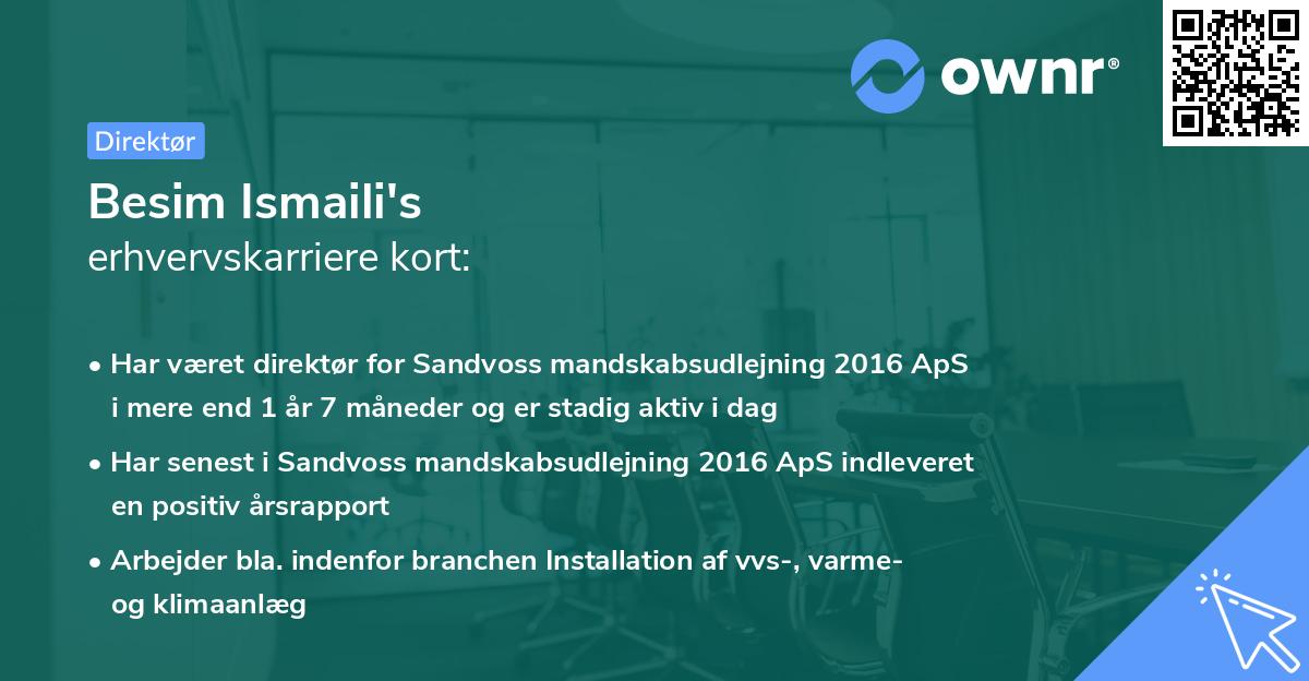 Besim Ismaili's erhvervskarriere kort