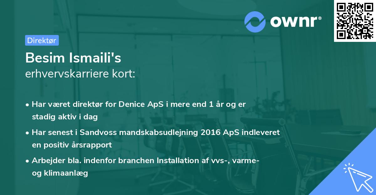 Besim Ismaili's erhvervskarriere kort