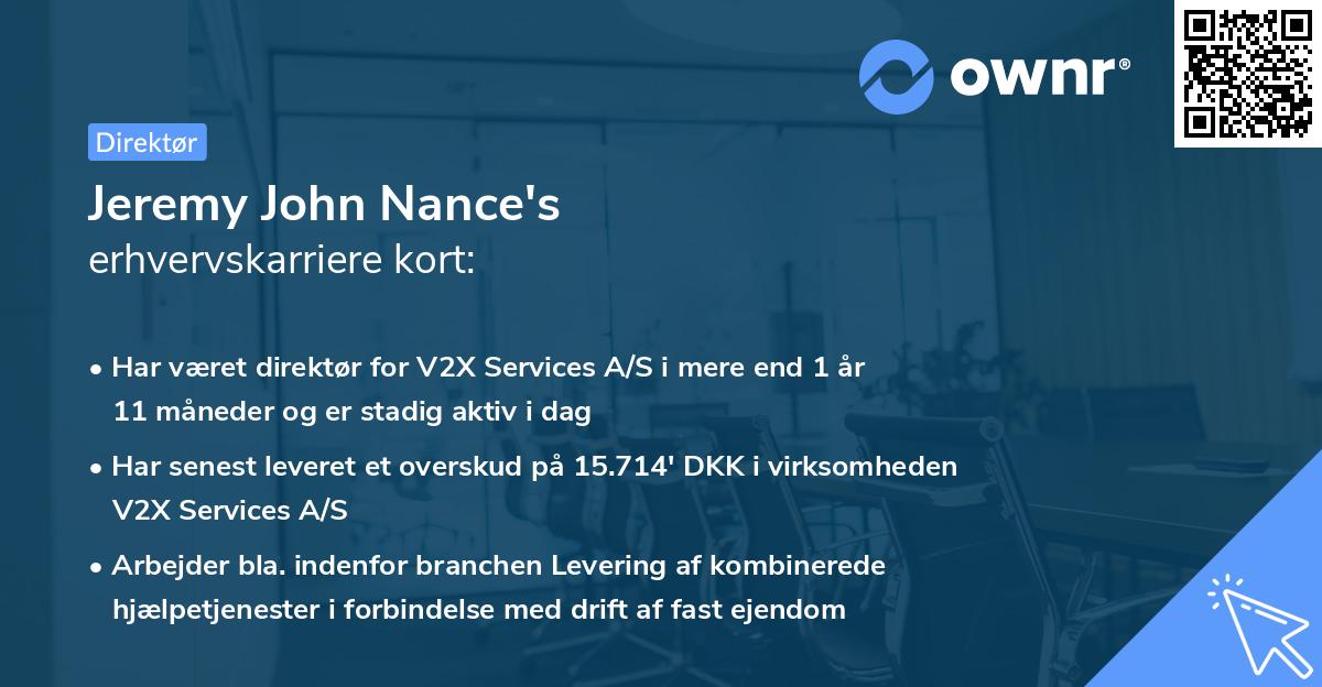 Jeremy John Nance's erhvervskarriere kort