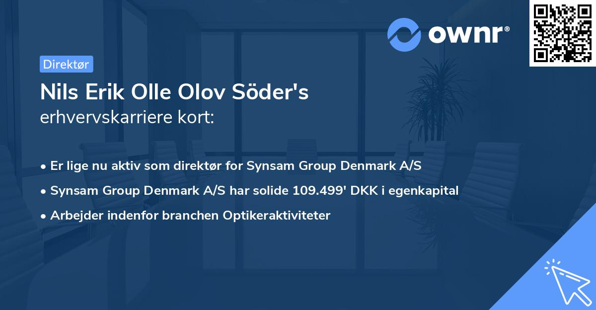 Nils Erik Olle Olov Söder's erhvervskarriere kort