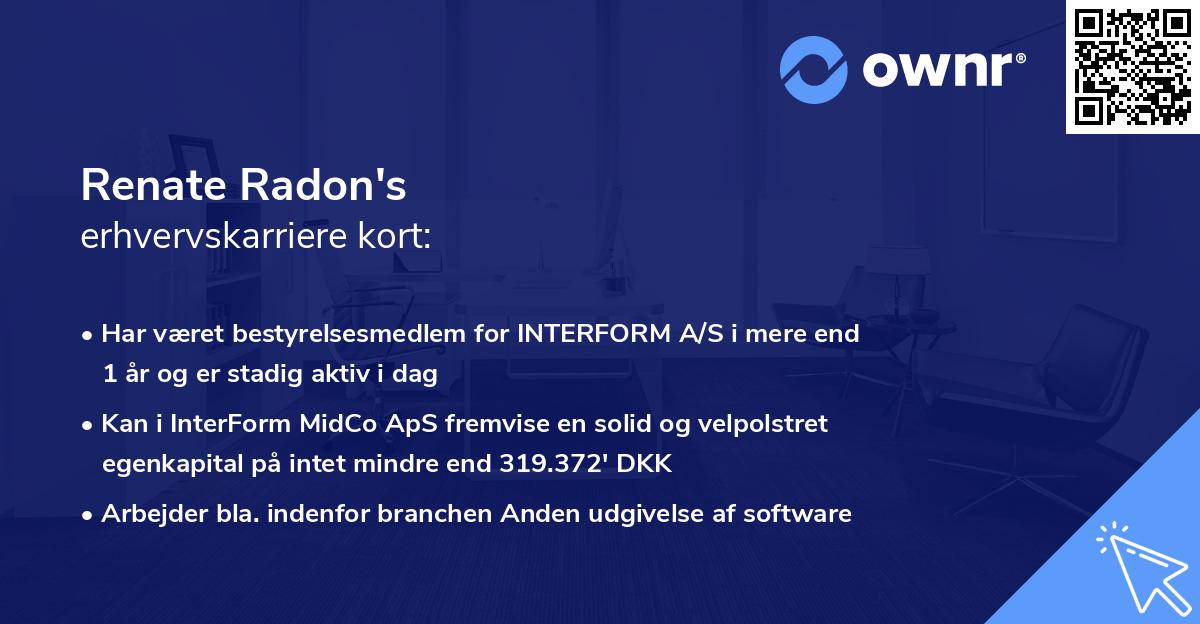 Renate Radon's erhvervskarriere kort