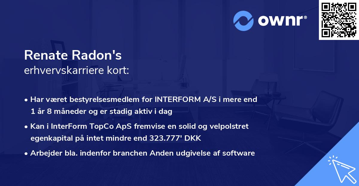 Renate Radon's erhvervskarriere kort