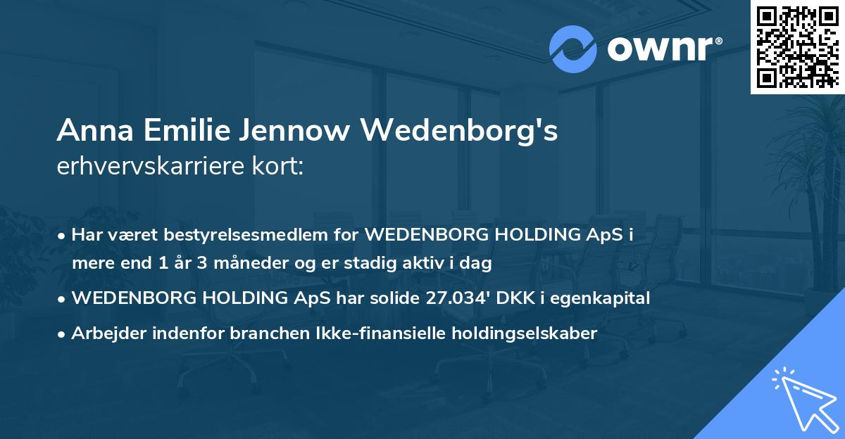 Anna Emilie Jennow Wedenborg's erhvervskarriere kort