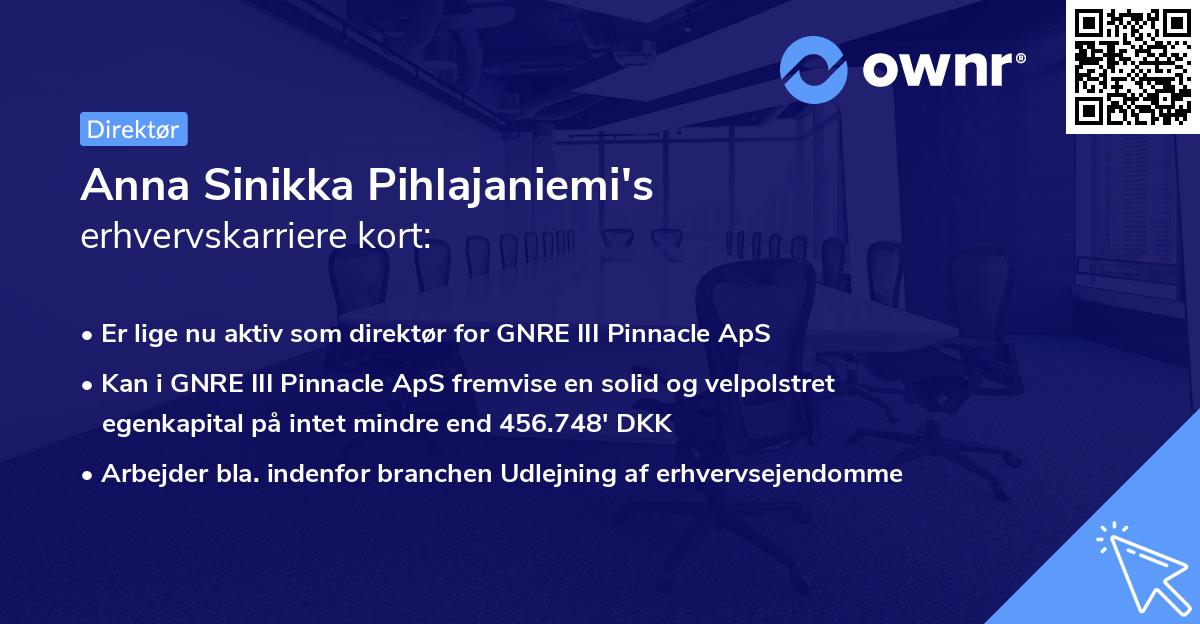 Anna Sinikka Pihlajaniemi's erhvervskarriere kort