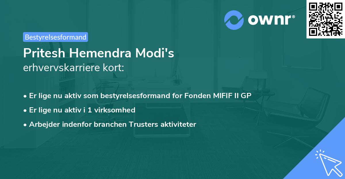 Pritesh Hemendra Modi's erhvervskarriere kort