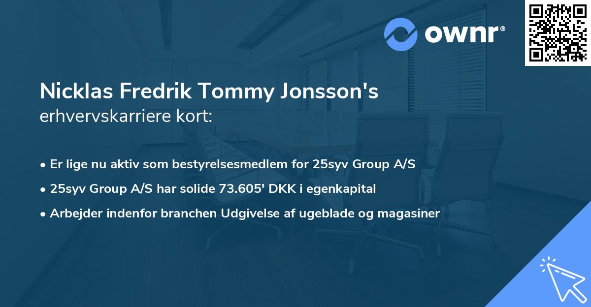 Nicklas Fredrik Tommy Jonsson's erhvervskarriere kort