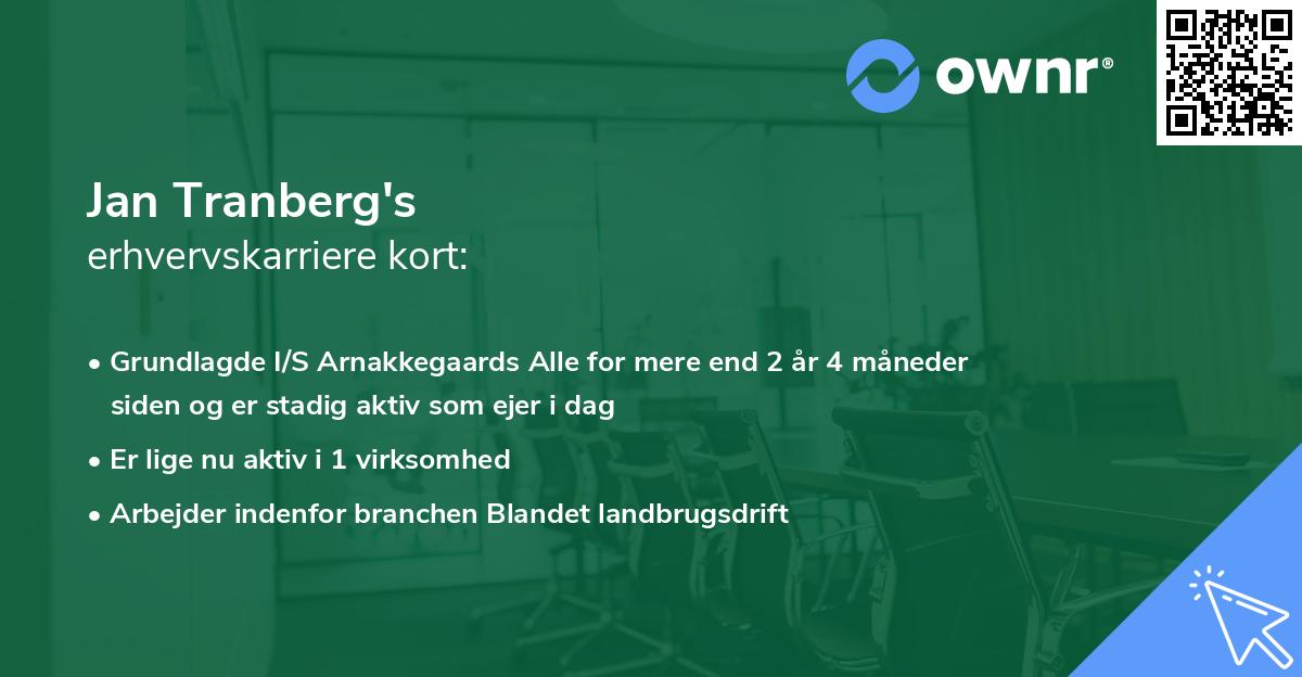 Jan Tranberg's erhvervskarriere kort