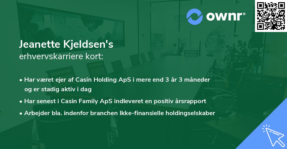 Jeanette Kjeldsen's erhvervskarriere kort