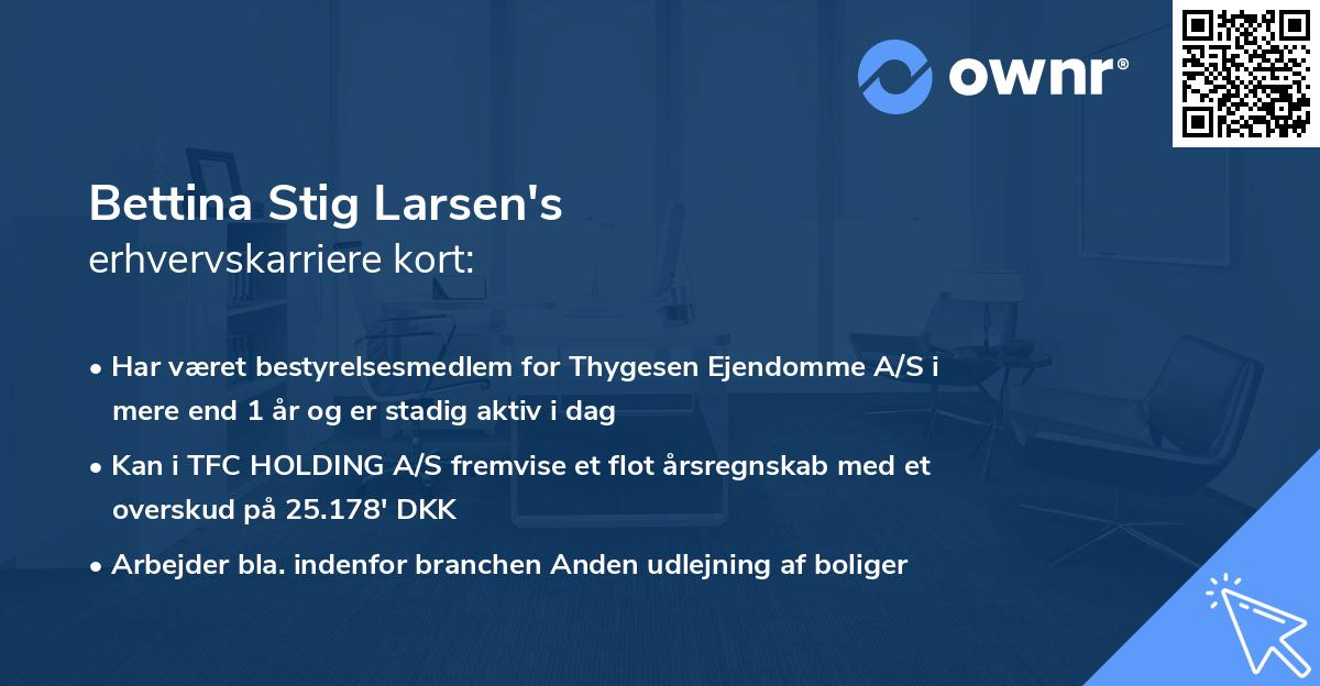 Bettina Stig Larsen's erhvervskarriere kort