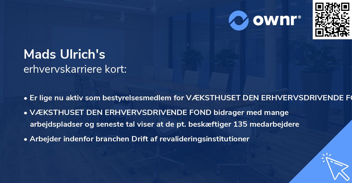 Mads Ulrich's erhvervskarriere kort