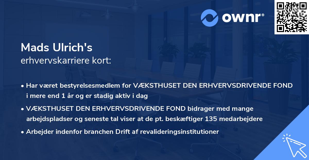 Mads Ulrich's erhvervskarriere kort