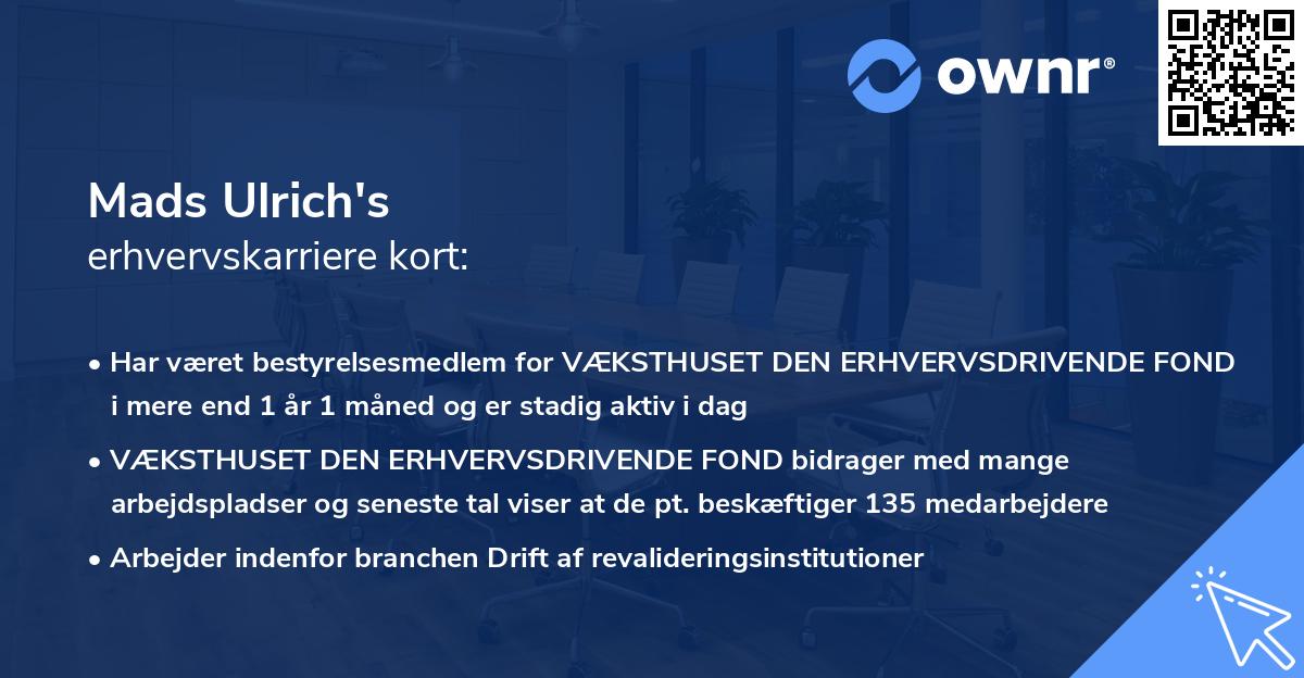 Mads Ulrich's erhvervskarriere kort