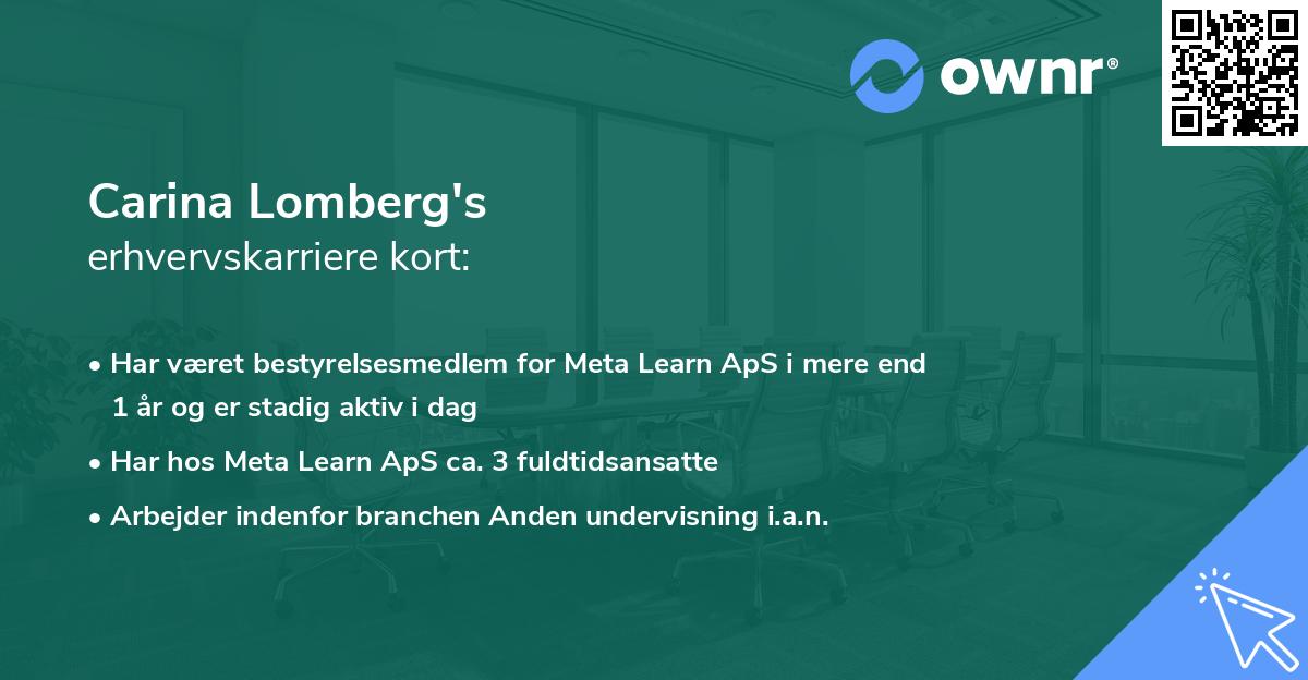 Carina Lomberg's erhvervskarriere kort