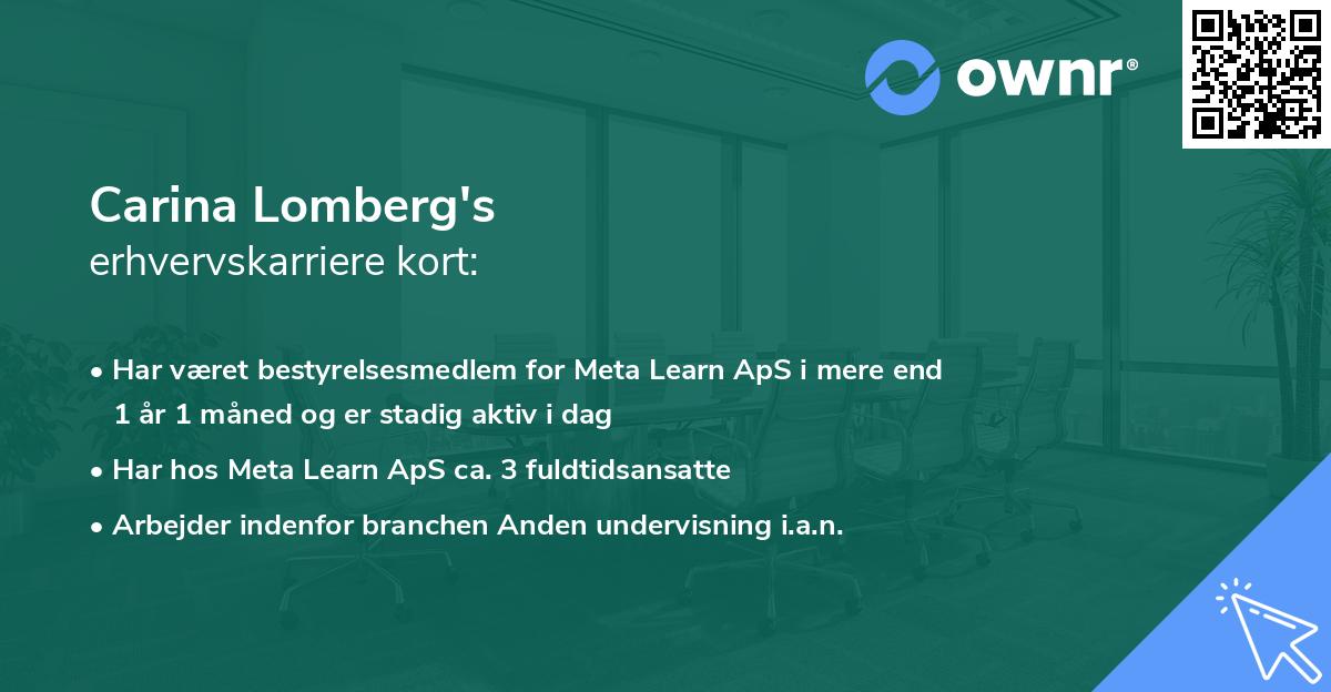 Carina Lomberg's erhvervskarriere kort