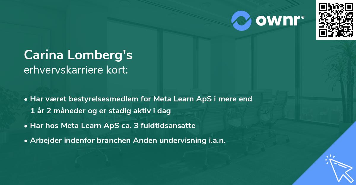 Carina Lomberg's erhvervskarriere kort