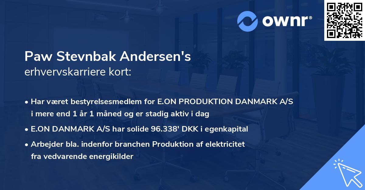 Paw Stevnbak Andersen's erhvervskarriere kort