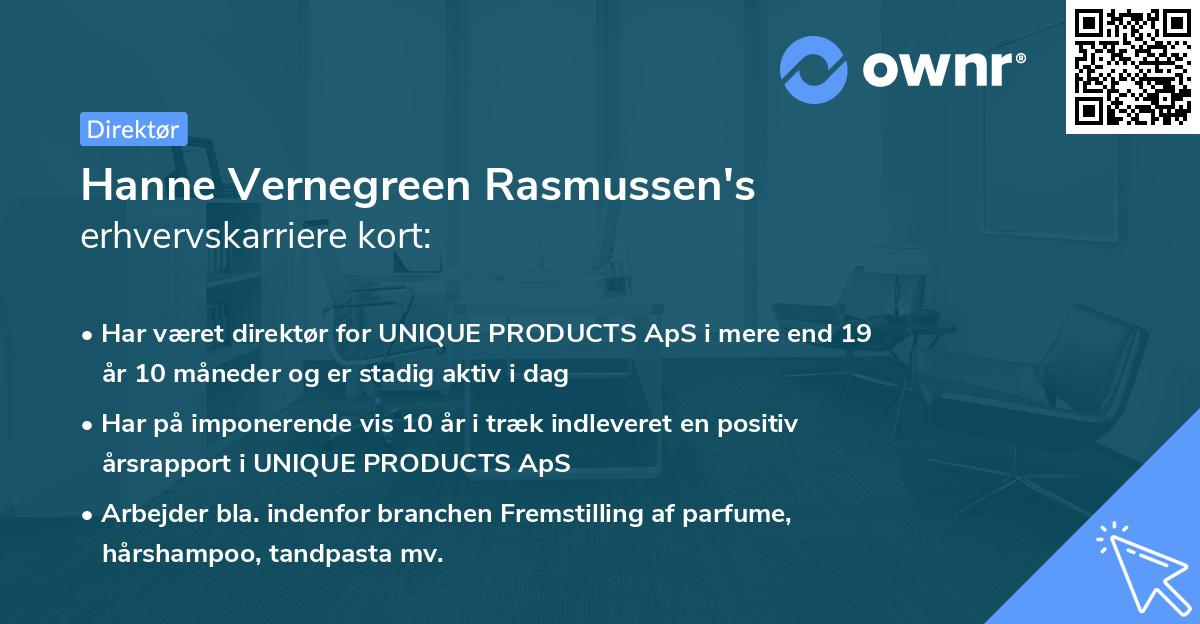 Hanne Vernegreen Rasmussen's erhvervskarriere kort