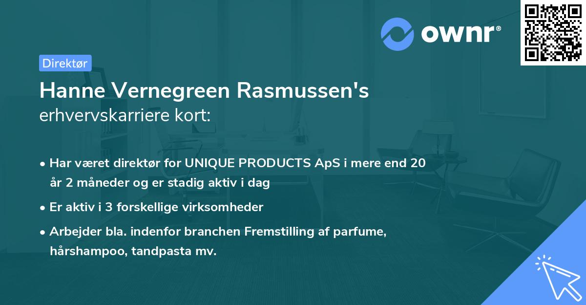 Hanne Vernegreen Rasmussen's erhvervskarriere kort