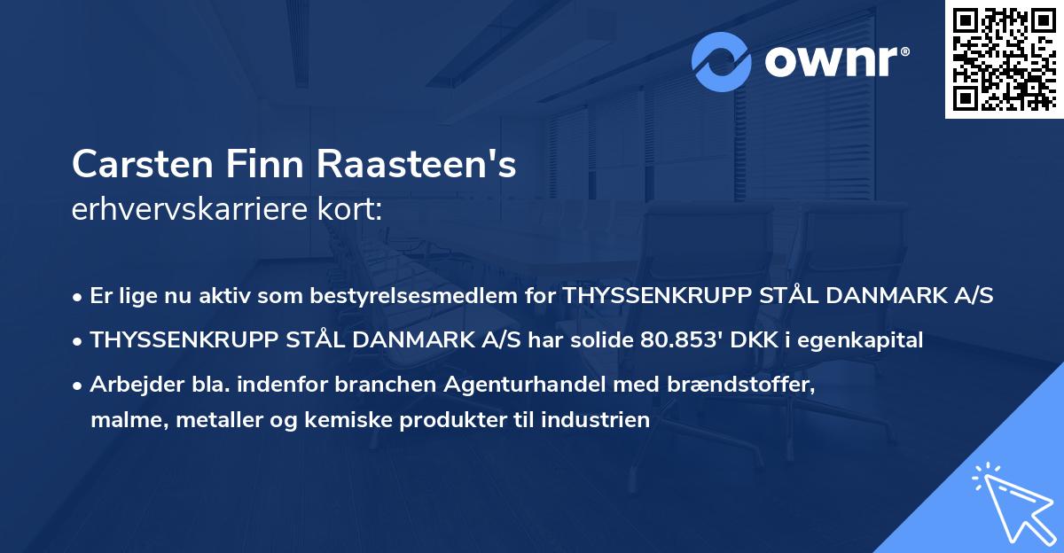 Carsten Finn Raasteen's erhvervskarriere kort