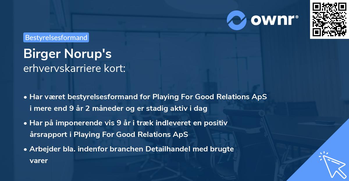 Birger Norup's erhvervskarriere kort