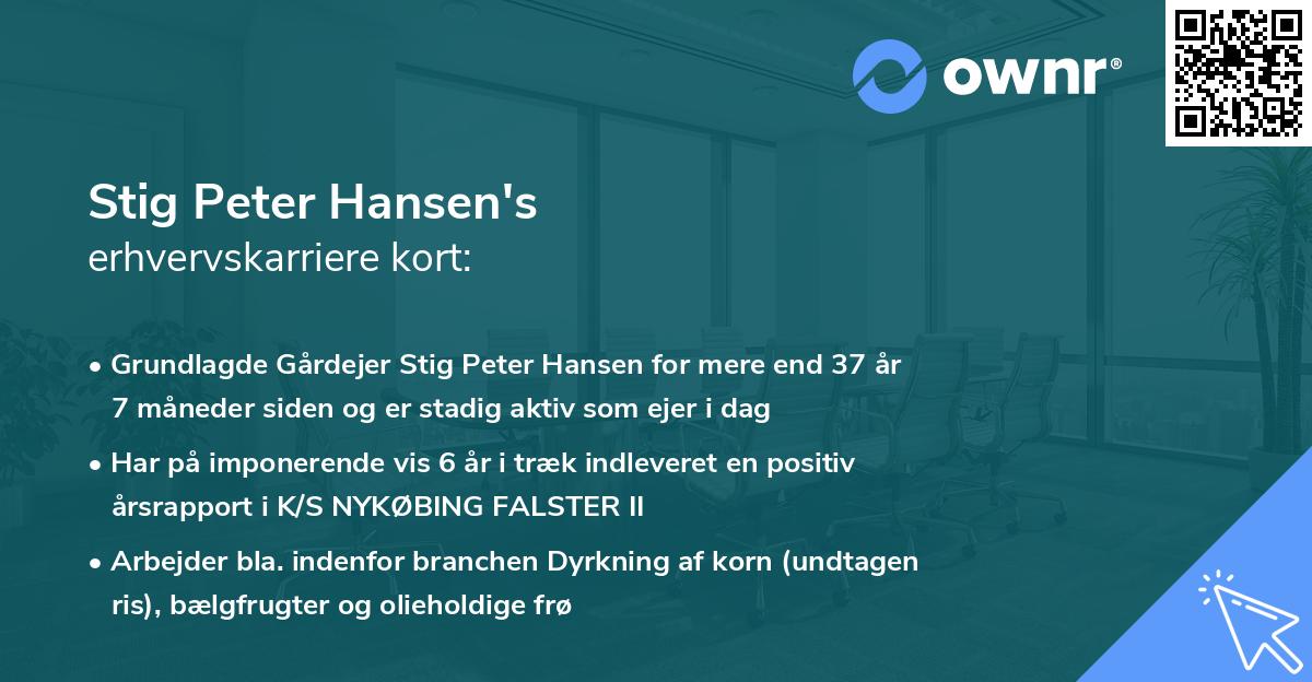 Stig Peter Hansen's erhvervskarriere kort