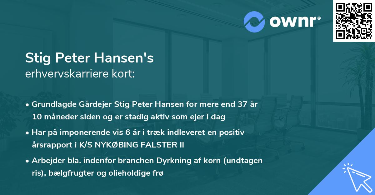 Stig Peter Hansen's erhvervskarriere kort