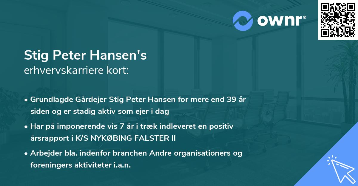 Stig Peter Hansen's erhvervskarriere kort