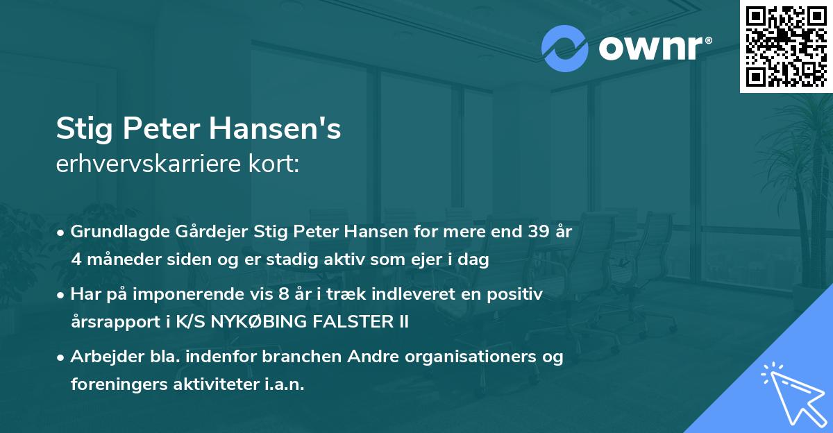 Stig Peter Hansen's erhvervskarriere kort