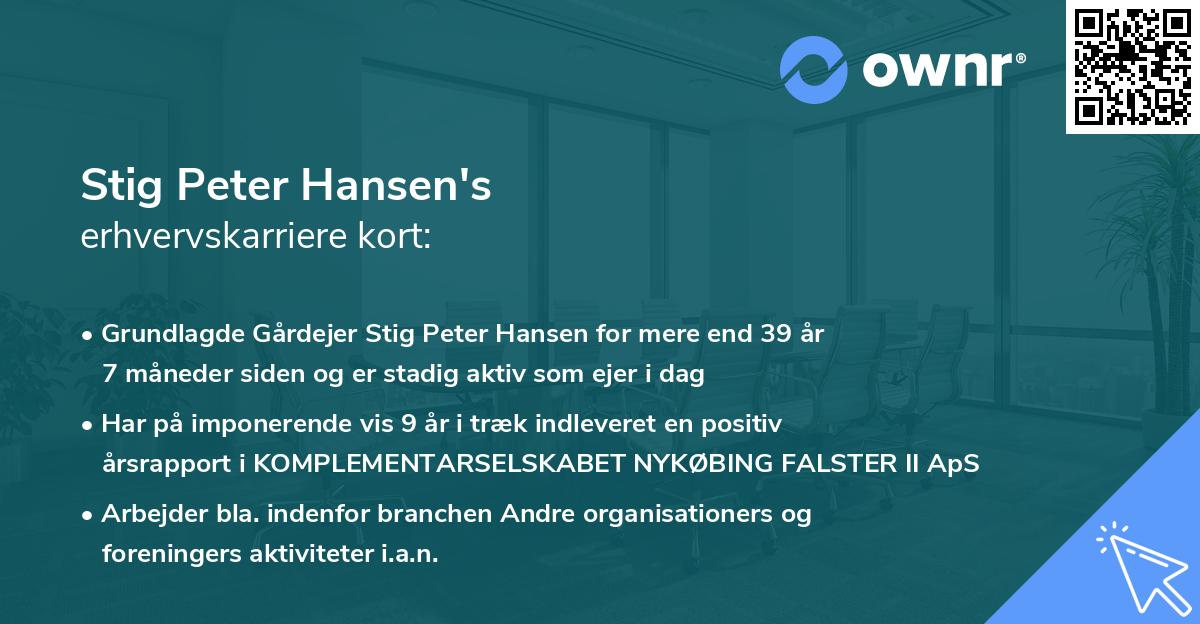 Stig Peter Hansen's erhvervskarriere kort